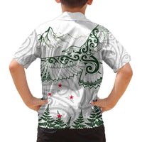 New Zealand Kea Bird Family Matching Off Shoulder Short Dress and Hawaiian Shirt Maori Tattoo and Silver Fern Green Color LT03 - Polynesian Pride