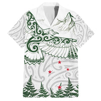 New Zealand Kea Bird Family Matching Off Shoulder Short Dress and Hawaiian Shirt Maori Tattoo and Silver Fern Green Color LT03 Dad's Shirt - Short Sleeve White - Polynesian Pride