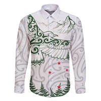 New Zealand Kea Bird Family Matching Short Sleeve Bodycon Dress and Hawaiian Shirt Maori Tattoo and Silver Fern Green Color LT03 Dad's Shirt - Long Sleeve White - Polynesian Pride