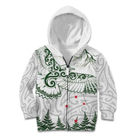 New Zealand Kea Bird Kid Hoodie Maori Tattoo and Silver Fern Green Color LT03 Zip Hoodie White - Polynesian Pride
