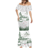 New Zealand Kea Bird Mermaid Dress Maori Tattoo and Silver Fern Green Color LT03 - Polynesian Pride