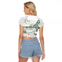 New Zealand Kea Bird Raglan Cropped T Shirt Maori Tattoo and Silver Fern Green Color LT03 - Polynesian Pride