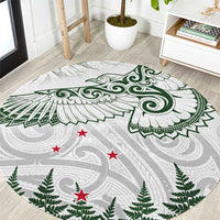 New Zealand Kea Bird Round Carpet Maori Tattoo and Silver Fern Green Color LT03 White - Polynesian Pride