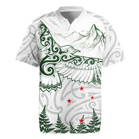 New Zealand Kea Bird Rugby Jersey Maori Tattoo and Silver Fern Green Color LT03 White - Polynesian Pride