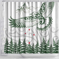 New Zealand Kea Bird Shower Curtain Maori Tattoo and Silver Fern Green Color LT03 - Polynesian Pride