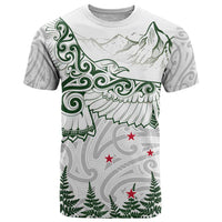 New Zealand Kea Bird T Shirt Maori Tattoo and Silver Fern Green Color LT03 White - Polynesian Pride