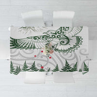 New Zealand Kea Bird Tablecloth Maori Tattoo and Silver Fern Green Color LT03 White - Polynesian Pride