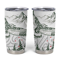 New Zealand Kea Bird Tumbler Cup Maori Tattoo and Silver Fern Green Color LT03 White - Polynesian Pride