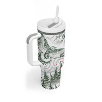 New Zealand Kea Bird Tumbler With Handle Maori Tattoo and Silver Fern Green Color LT03 - Polynesian Pride