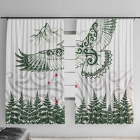 New Zealand Kea Bird Window Curtain Maori Tattoo and Silver Fern Green Color LT03 With Hooks White - Polynesian Pride
