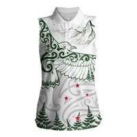 New Zealand Kea Bird Women Sleeveless Polo Shirt Maori Tattoo and Silver Fern Green Color LT03 Female White - Polynesian Pride