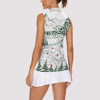 New Zealand Kea Bird Women Sleeveless Polo Shirt Maori Tattoo and Silver Fern Green Color LT03 - Polynesian Pride