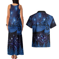 New Zealand Kea Bird Couples Matching Tank Maxi Dress and Hawaiian Shirt Maori Tattoo and Silver Fern Matariki Style LT03 - Polynesian Pride