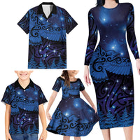 New Zealand Kea Bird Family Matching Long Sleeve Bodycon Dress and Hawaiian Shirt Maori Tattoo and Silver Fern Matariki Style LT03 - Polynesian Pride