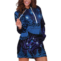 New Zealand Kea Bird Hoodie Dress Maori Tattoo and Silver Fern Matariki Style LT03 Blue - Polynesian Pride