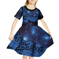 New Zealand Kea Bird Kid Short Sleeve Dress Maori Tattoo and Silver Fern Matariki Style LT03 - Polynesian Pride