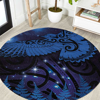 New Zealand Kea Bird Round Carpet Maori Tattoo and Silver Fern Matariki Style LT03 Blue - Polynesian Pride