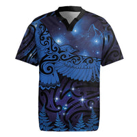 New Zealand Kea Bird Rugby Jersey Maori Tattoo and Silver Fern Matariki Style LT03 Blue - Polynesian Pride