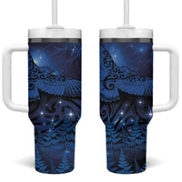 New Zealand Kea Bird Tumbler With Handle Maori Tattoo and Silver Fern Matariki Style LT03 One Size: 40 oz Blue - Polynesian Pride
