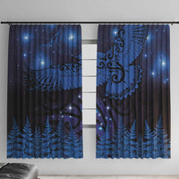 New Zealand Kea Bird Window Curtain Maori Tattoo and Silver Fern Matariki Style LT03 With Hooks Blue - Polynesian Pride