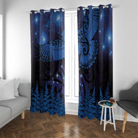 New Zealand Kea Bird Window Curtain Maori Tattoo and Silver Fern Matariki Style LT03 With Grommets Blue - Polynesian Pride