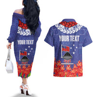 FAST Party Samoa Couples Matching Off The Shoulder Long Sleeve Dress and Hawaiian Shirt Ula Fala Teuila Polynesian Tapa Pattern LT03 - Polynesian Pride