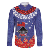 FAST Party Samoa Family Matching Off The Shoulder Long Sleeve Dress and Hawaiian Shirt Ula Fala Teuila Polynesian Tapa Pattern LT03 Dad's Shirt - Long Sleeve Blue - Polynesian Pride