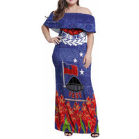 FAST Party Samoa Family Matching Off Shoulder Maxi Dress and Hawaiian Shirt Ula Fala Teuila Polynesian Tapa Pattern LT03 Mom's Dress Blue - Polynesian Pride