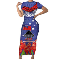 FAST Party Samoa Family Matching Short Sleeve Bodycon Dress and Hawaiian Shirt Ula Fala Teuila Polynesian Tapa Pattern LT03 Mom's Dress Blue - Polynesian Pride