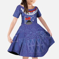 FAST Party Samoa Family Matching Summer Maxi Dress and Hawaiian Shirt Ula Fala Teuila Polynesian Tapa Pattern LT03 Daughter's Dress Blue - Polynesian Pride