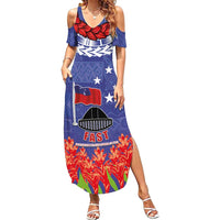 FAST Party Samoa Family Matching Summer Maxi Dress and Hawaiian Shirt Ula Fala Teuila Polynesian Tapa Pattern LT03 Mom's Dress Blue - Polynesian Pride