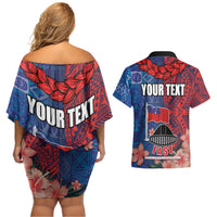 CHOGM FAST Samoa 2024 Couples Matching Off Shoulder Short Dress and Hawaiian Shirt Samoan Tapa Tribal and Ornament Pattern with Hibiscus LT03 - Polynesian Pride