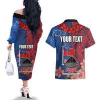 CHOGM FAST Samoa 2024 Couples Matching Off The Shoulder Long Sleeve Dress and Hawaiian Shirt Samoan Tapa Tribal and Ornament Pattern with Hibiscus LT03 - Polynesian Pride