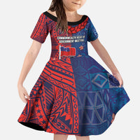 CHOGM FAST Samoa 2024 Family Matching Puletasi and Hawaiian Shirt Samoan Tapa Tribal and Ornament Pattern with Hibiscus LT03 Daughter's Dress Blue - Polynesian Pride