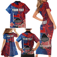 CHOGM FAST Samoa 2024 Family Matching Short Sleeve Bodycon Dress and Hawaiian Shirt Samoan Tapa Tribal and Ornament Pattern with Hibiscus LT03 - Polynesian Pride