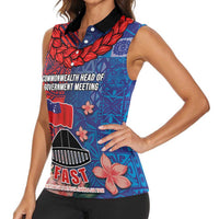 CHOGM FAST Samoa 2024 Women Sleeveless Polo Shirt Samoan Tapa Tribal and Ornament Pattern with Hibiscus LT03 - Polynesian Pride