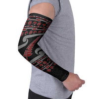 New Zealand Christmas Arm Sleeves Meri Kirihimete Silver Fern Knit Style Red Color LT03 - Polynesian Pride
