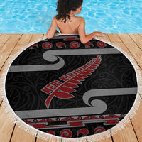 New Zealand Christmas Beach Blanket Meri Kirihimete Silver Fern Knit Style Red Color LT03 - Polynesian Pride
