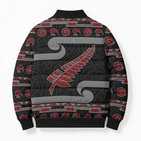 New Zealand Christmas Bomber Puffer Jacket Meri Kirihimete Silver Fern Knit Style Red Color LT03 - Polynesian Pride