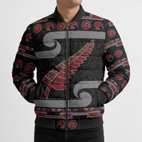 New Zealand Christmas Bomber Puffer Jacket Meri Kirihimete Silver Fern Knit Style Red Color LT03 - Polynesian Pride