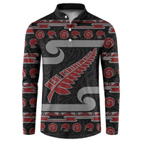 New Zealand Christmas Button Sweatshirt Meri Kirihimete Silver Fern Knit Style Red Color LT03 Red - Polynesian Pride