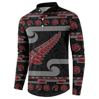 New Zealand Christmas Button Sweatshirt Meri Kirihimete Silver Fern Knit Style Red Color LT03 - Polynesian Pride