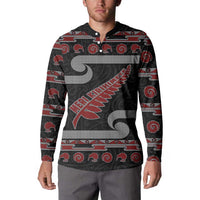 New Zealand Christmas Button Sweatshirt Meri Kirihimete Silver Fern Knit Style Red Color LT03 - Polynesian Pride