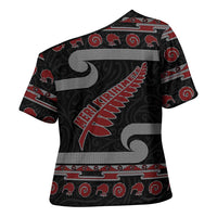 New Zealand Christmas Cross Shoulder Shirt Meri Kirihimete Silver Fern Knit Style Red Color LT03 - Polynesian Pride
