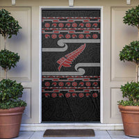 New Zealand Christmas Door Cover Meri Kirihimete Silver Fern Knit Style Red Color LT03 Red - Polynesian Pride