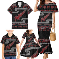 New Zealand Christmas Family Matching Mermaid Dress and Hawaiian Shirt Meri Kirihimete Silver Fern Knit Style Red Color LT03 - Polynesian Pride