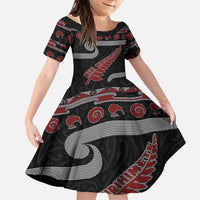 New Zealand Christmas Family Matching Puletasi and Hawaiian Shirt Meri Kirihimete Silver Fern Knit Style Red Color LT03 Daughter's Dress Red - Polynesian Pride