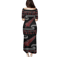 New Zealand Christmas Family Matching Puletasi and Hawaiian Shirt Meri Kirihimete Silver Fern Knit Style Red Color LT03 - Polynesian Pride