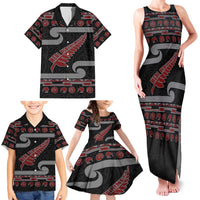 New Zealand Christmas Family Matching Tank Maxi Dress and Hawaiian Shirt Meri Kirihimete Silver Fern Knit Style Red Color LT03 - Polynesian Pride