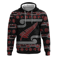 New Zealand Christmas Hoodie Meri Kirihimete Silver Fern Knit Style Red Color LT03 Pullover Hoodie Red - Polynesian Pride